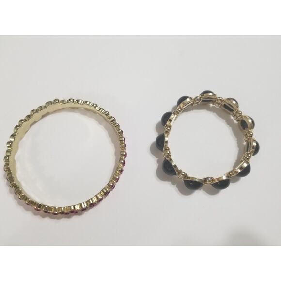 Two bracelets one bangle 2 1/2" pink stones one stretch black bead b18* - Picture 2 of 9